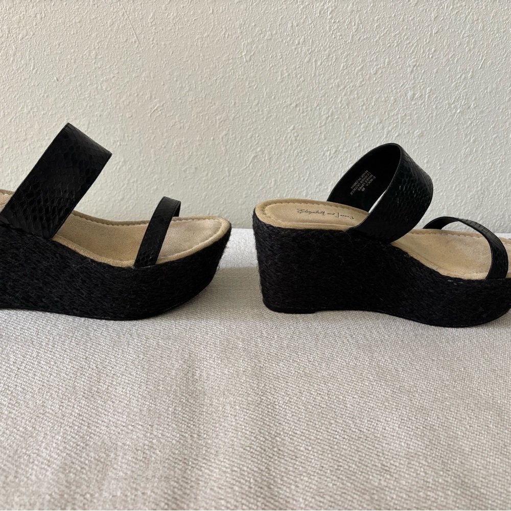 Elizabeth and James Black Wedge Sandals